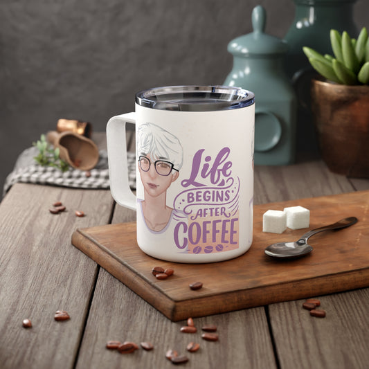 Insulated Coffee Mug - "Life Begins After Coffee"